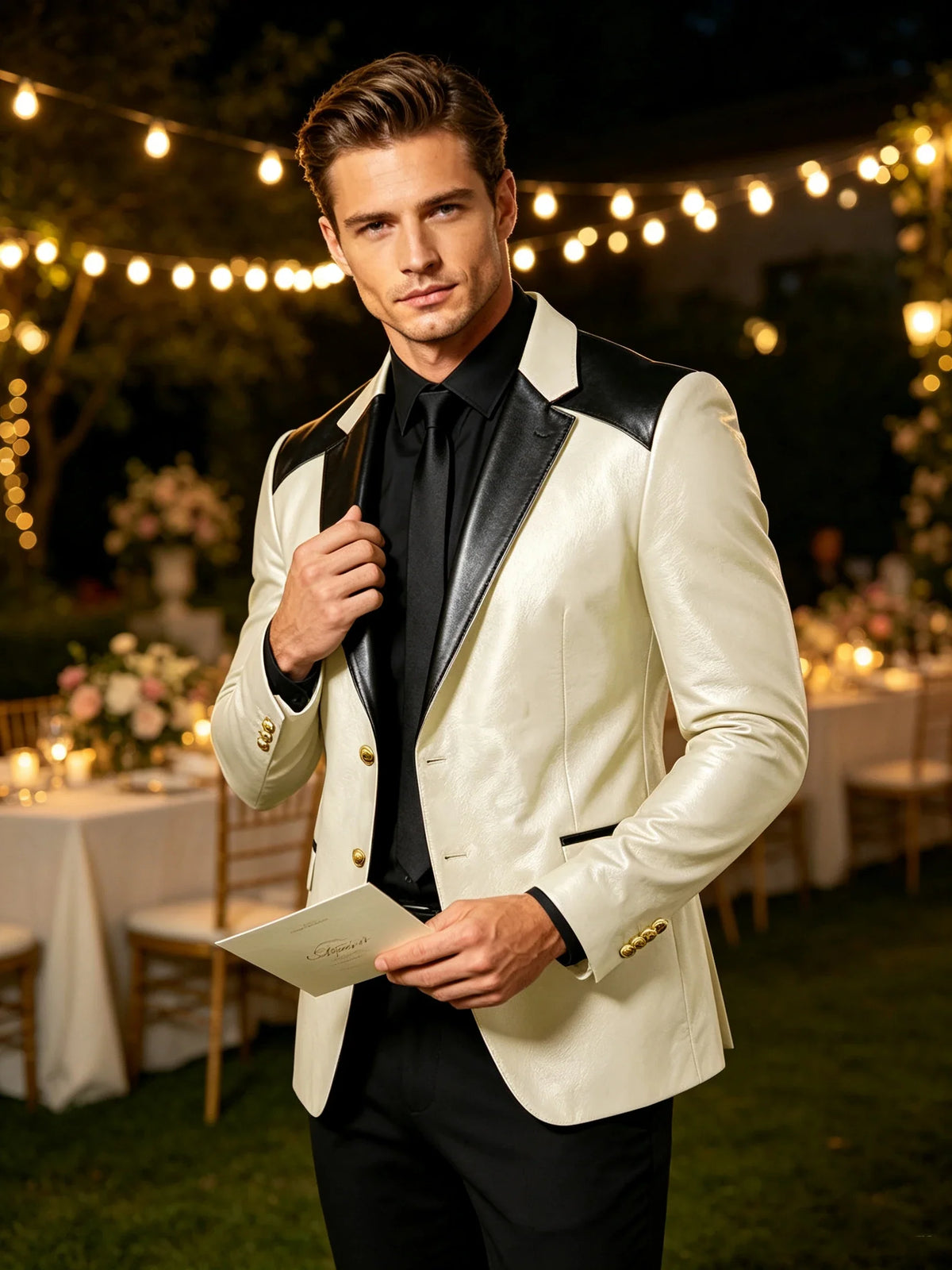 PU Leather Men's Suit Blazer Patchwork Style Wedding Groom Tuxedo Formal Office Prom Jacket High Quality Business Casual Coat