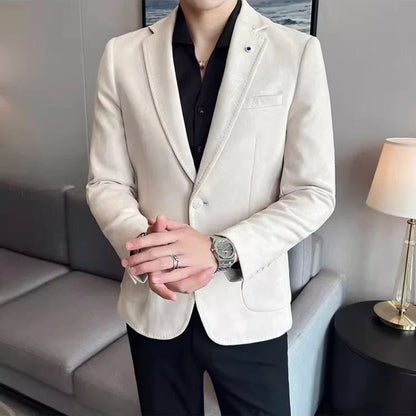 British Style Autumn Suede Business Casual Suit Jacket for Men High Quality Social Office Blazers Wedding Groom Dress Coats