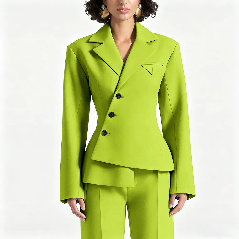 Black Asymmetric Blazer Suit Women's Slim Fit Single Breasted Notch Lapel Set Minimalist Office Modern Casual Workwear Outfit