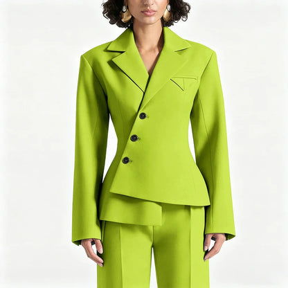Black Asymmetric Blazer Suit Women's Slim Fit Single Breasted Notch Lapel Set Minimalist Office Modern Casual Workwear Outfit