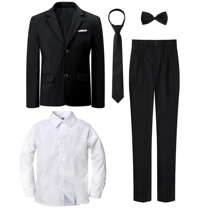 Boys Suit Kids Wedding Tuxedo Easter Birthday Party Gift Formal Perform Outfit Set Pants + Blazer + Dress Shirt + Necktie 4PCS