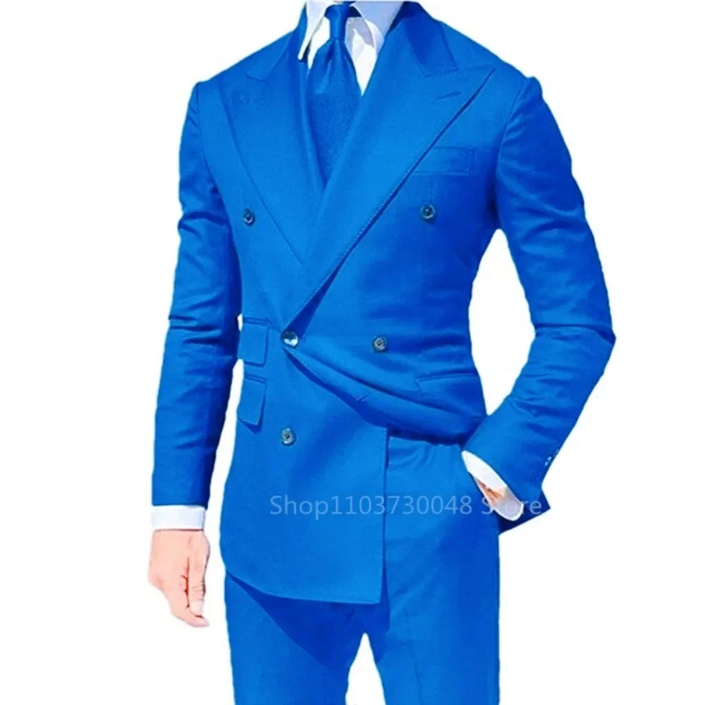 2 PCS Solid Wedding Tuxedo for Men Slim Fit Double Breasted Peak Lapel Blazer And Pants Formal Groom Wear for Party Prom