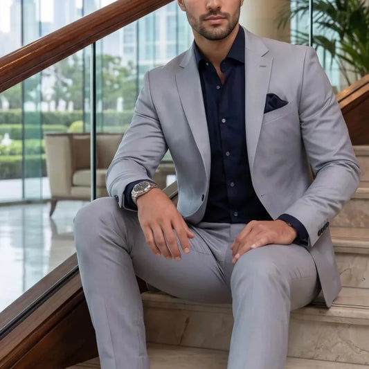Men Suit Grey 2 Pieces Single Breasted Solid For Wedding Birthday Banquet Party Prom Business Work Office Jacket And Pants
