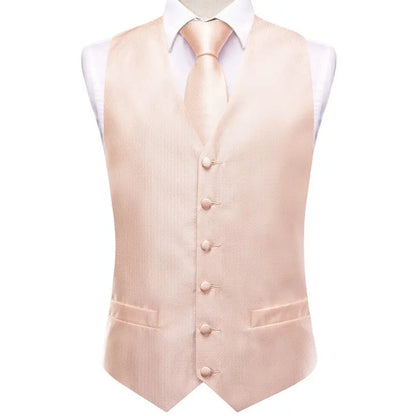 Men's Vest Double Breasted Satin V-Neck Waistcoat with Tie and Pocket Square 3-Piece Set for Weddings and Formal Events