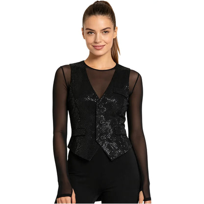Womens Sleeveless Vests Nightclub Party Tops Sequined Waistcoat Clubwear Music Festival Vest 60s Disco Rave Jazz Dance Cosutme
