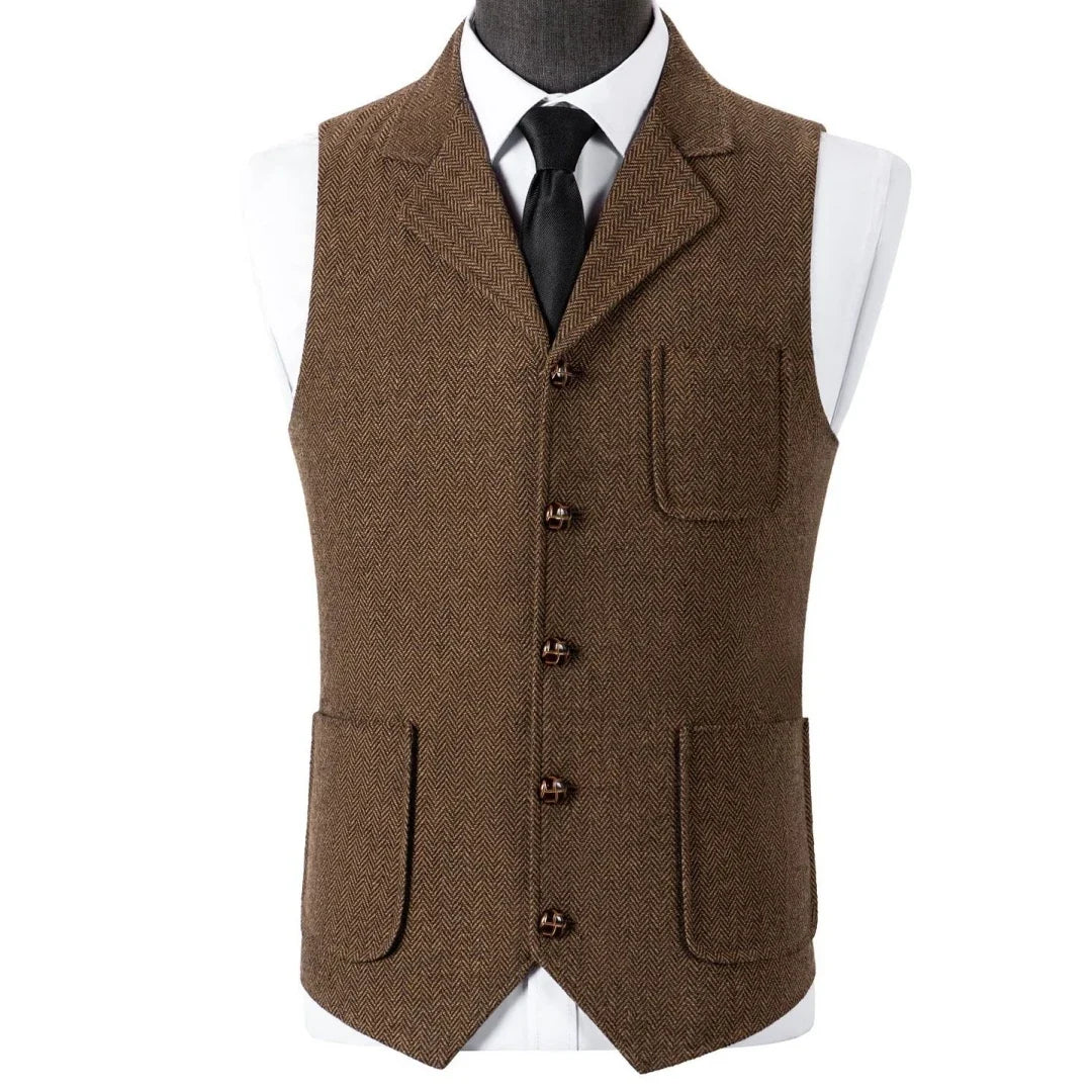 Men Vest Herringbone Lapel Single Breasted Waistcoat for Wedding and Business