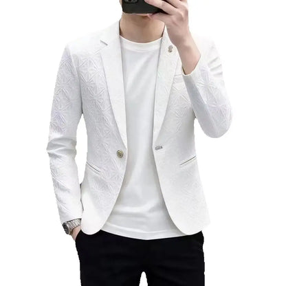 Men's Slim Fit Stand Collar Blazer | Smart Casual Single Breasted Jacket for Men | White, Black & Khaki
