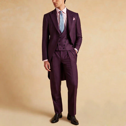 Men Suit Dark Gray 3 Piece Solid With Lapel Tuxedo Set For Wedding Groom Birthday Banquet Party Prom Business Jacket Vest Pants