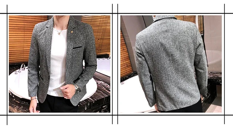 Blazer New Boutique Men's Solid Color British Style Fashion Casual Business Job Interview Gentleman Party Best Man Dress Suit