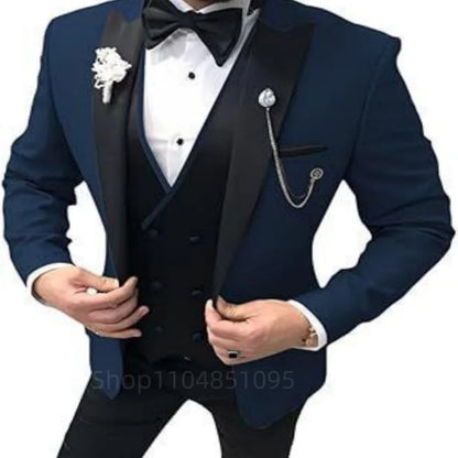 Wedding Suits for Men Peak Lapel Jacket Double Breasted Vest Pants 3 Pieces Groom Tuxedos Male Fashion Busienss Suit Party Sets