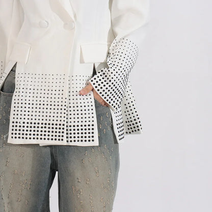 2026 Spring Autumn New Women's Blazer Notched Collar Double Breasted Split Studded Diamonds High-end Elegant Jacket HK18785