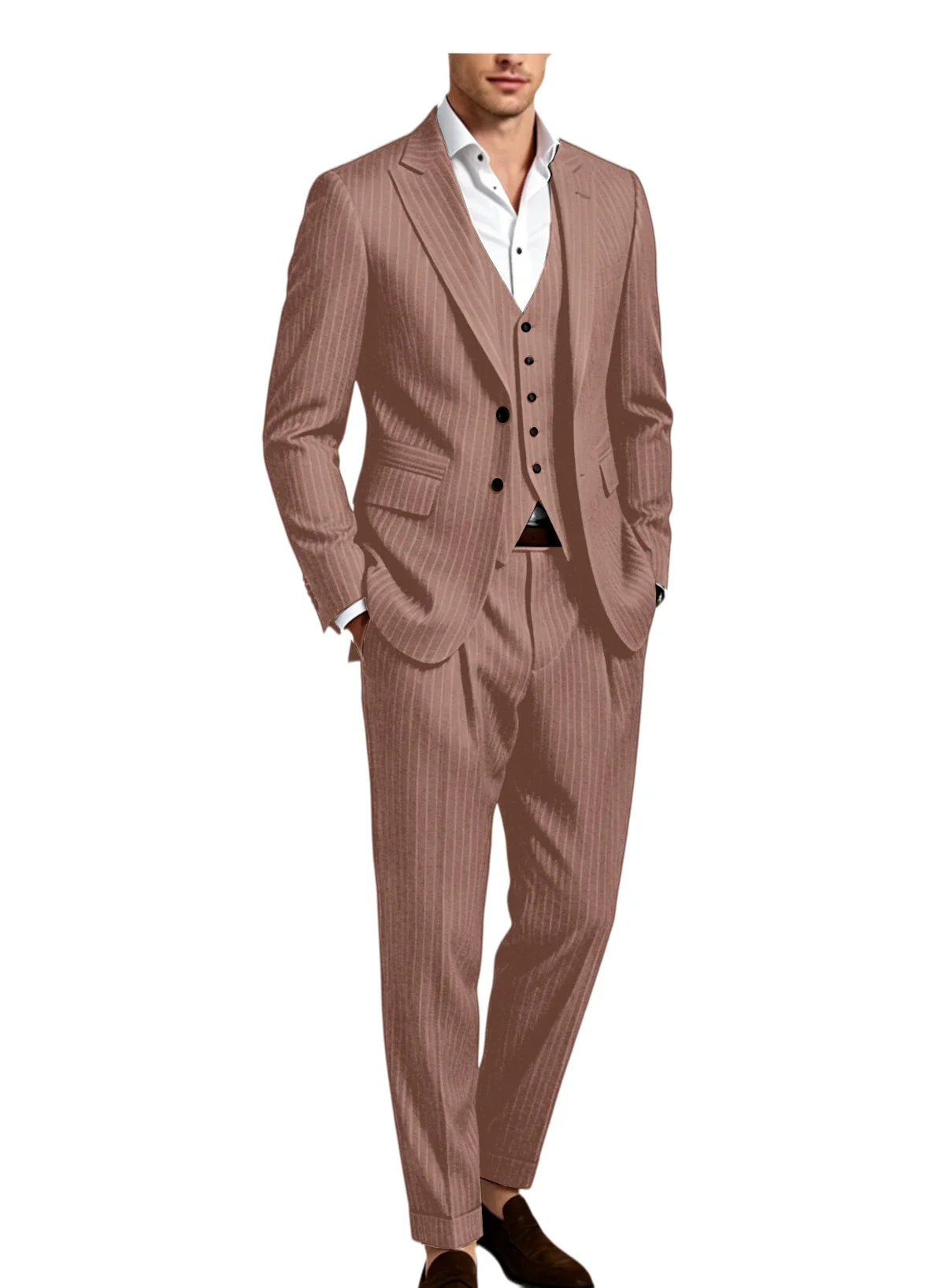 Men's 3-Piece Pinstripe Suit – Slim Fit Notched Lapel Blazer, Vest & Trousers for Wedding & Business