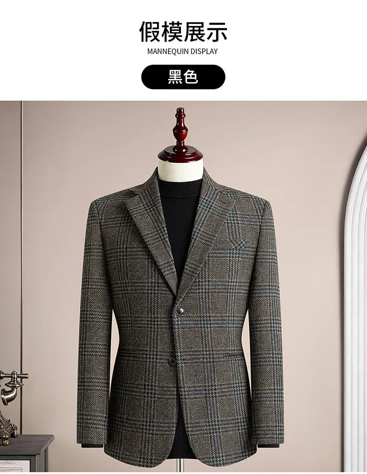 High Quality Retro Fashion 50% Woolen Men's Suit Jacket Autumn Winter Thicken Warm Business Slim Casual Wedding Coats Tailcoat