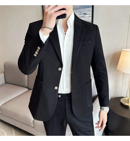 Autumn Winter New Woolen Slim Fit Suit Coat Men Fashion Casual Business Social Party Dress Men's Suit Jackets Tailcoats 4XL-M