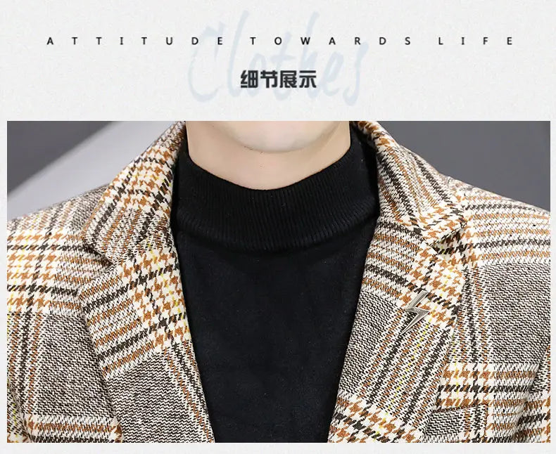 Men's Smart Casual Blazer – Autumn Winter Fleece Lined Single Breasted Suit Jacket