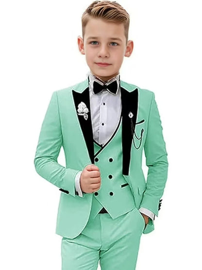 2026 Newest Multi Colors Boys Slim Fit Suits 3 Pieces Wedding Ring Bearer Outfit Chic Velvet Collar Kids Suit Set Party Tuxedo