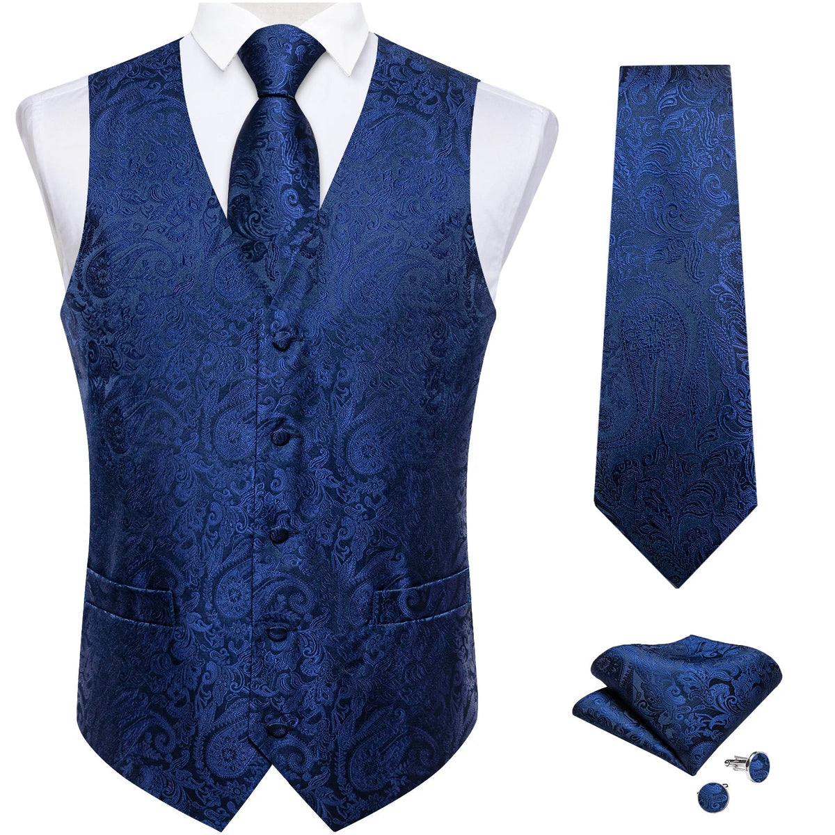 Men's Paisley Waistcoat Set – Single Breasted Formal Vest with Necktie and Pocket Square for Weddings and Business Events