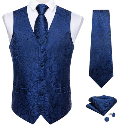 Men's Paisley Waistcoat Set – Single Breasted Formal Vest with Necktie and Pocket Square for Weddings and Business Events