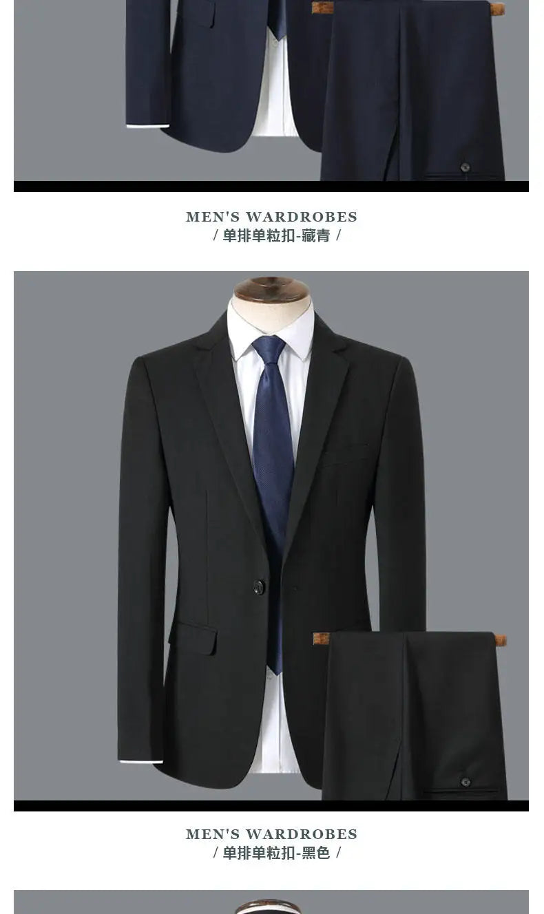 Men's Smart Casual 2-Piece Suit Set – Single Breasted Blazer and Trouser for Travel and Business