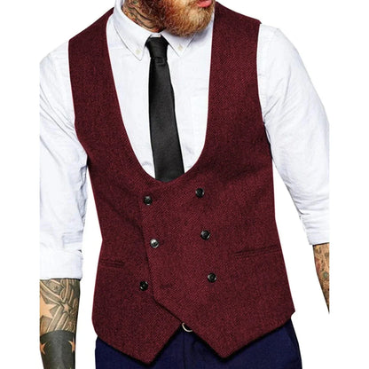 Men's Vest Herringbone Double Button Waistcoat for Weddings & Formal Occasions – Army Green
