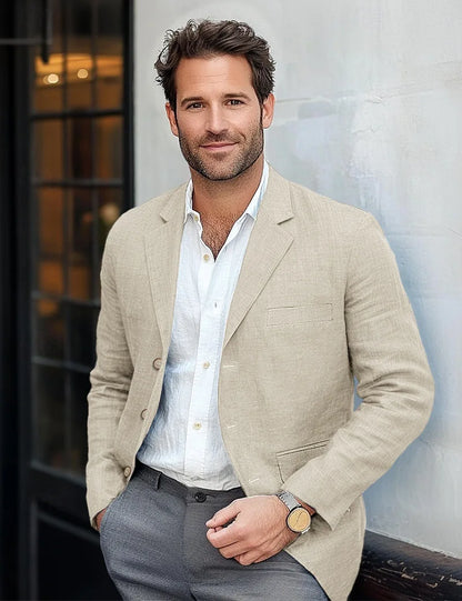 Beige Men Suit Linen Blazers Jackets Wedding Casual Suit Designer Coats New Spring Summer Formal Wear Slim Fit Daily Blazers
