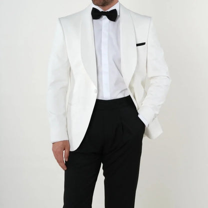 Men Suit 2 Pieces White Black With Lapel Single Button For Wedding Business Banquet Party Office Daily Work Jacket And Pants