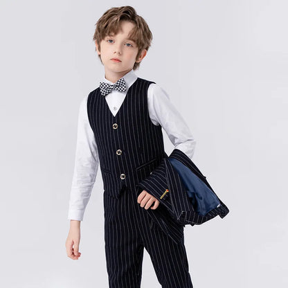 Gentleman Kids Slim 4Pieces/Set Jacket Vest Pants Bowtie Party Dress Children Ceremony Photograph Suit Boys Performance Costume