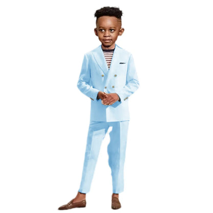 Double Breasted Kids Formal Suit Set 2 Pieces Jacket Pants Handsome Boys Solid Suits Wedding Guest Outfit Performance Tuxedo