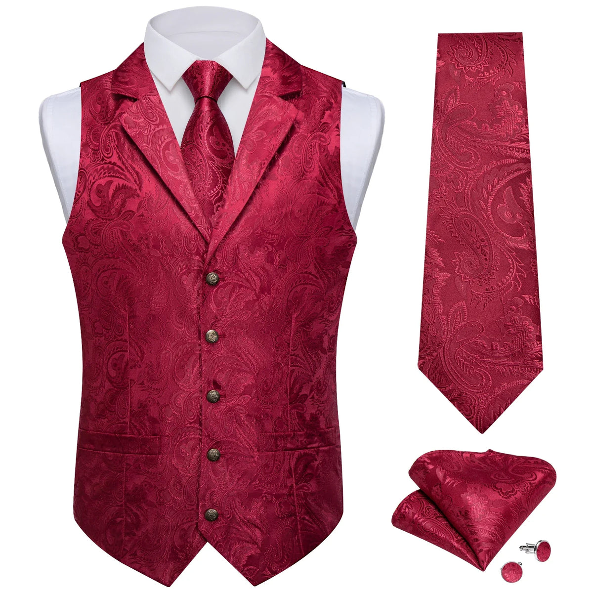Men's Suit Vest & Tie Set – Paisley Jacquard Waistcoat for Weddings and Formal Occasions