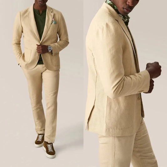 Modern Men's Suit 2 Pieces Linen Blazer And Pants Business Formal Work Wear Wedding Groom Tuxedos Customized Costume Homme M528