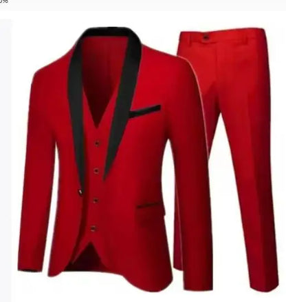 Men's black 3-piece slim fit elegant formal casual 3-piece set jacket vest pants business wedding dance regular sports jacket