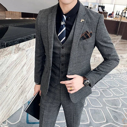 Men's 3-Piece Formal Suit Slim Fit Blazer Vest Pants for Wedding Business Smart Casual