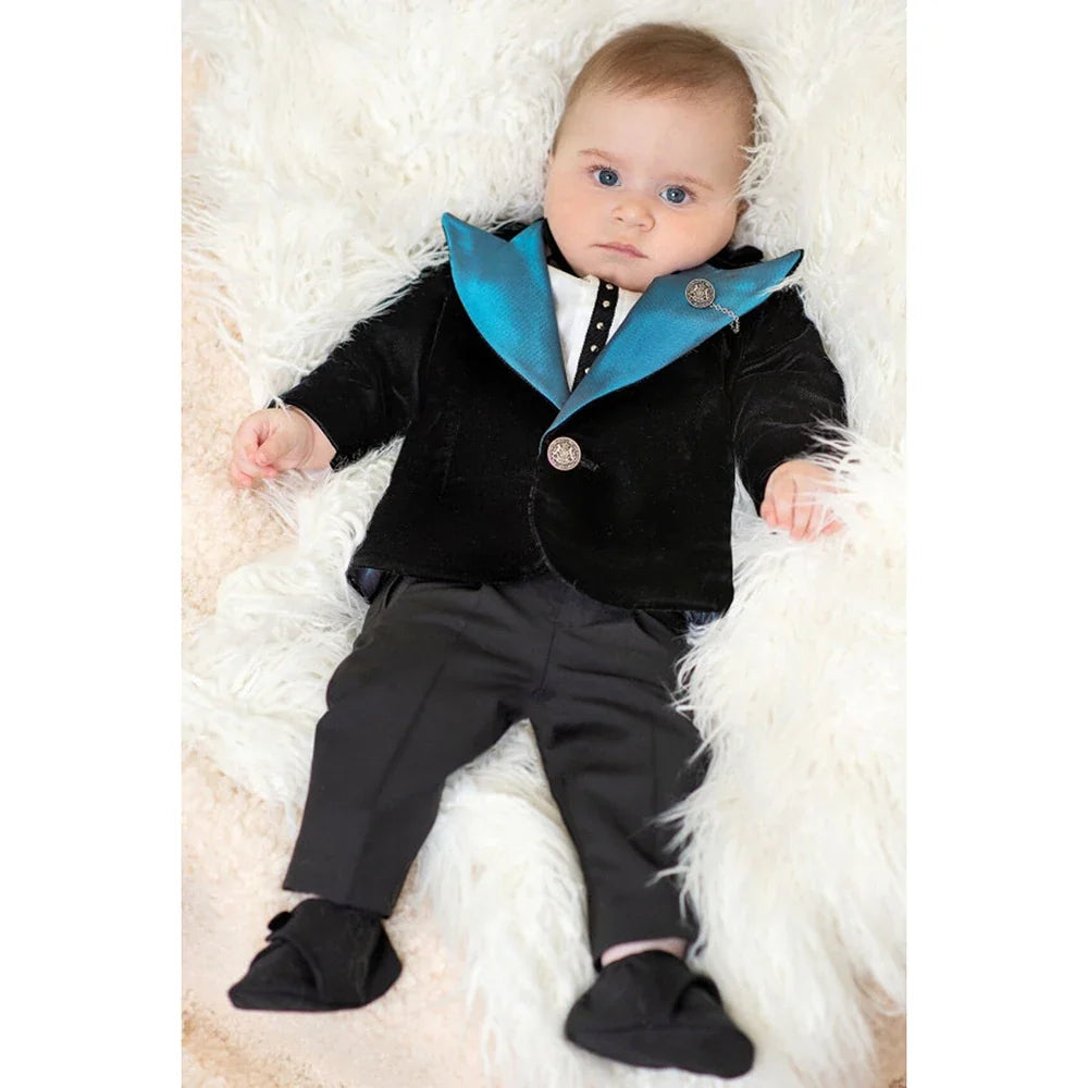 Chic Baby Boy Clothes Fashion Party Wedding Tuxedo 2 Piece Cute Peak Lapel One Button Jacket Sets Formal Kid Suit (Blazer+Pants)