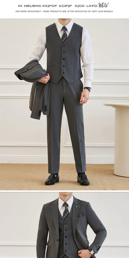 High Quality Elegant Single-Breasted Men Suit Fashion ltalian Style Slim High-end Business Groom Wedding Party Tuxedo 3/2 Pieces