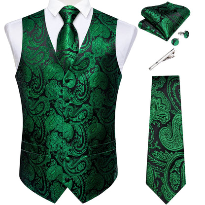 Men's Suit Vest Set with Tie, Handkerchief & Cufflinks for Wedding & Banquet