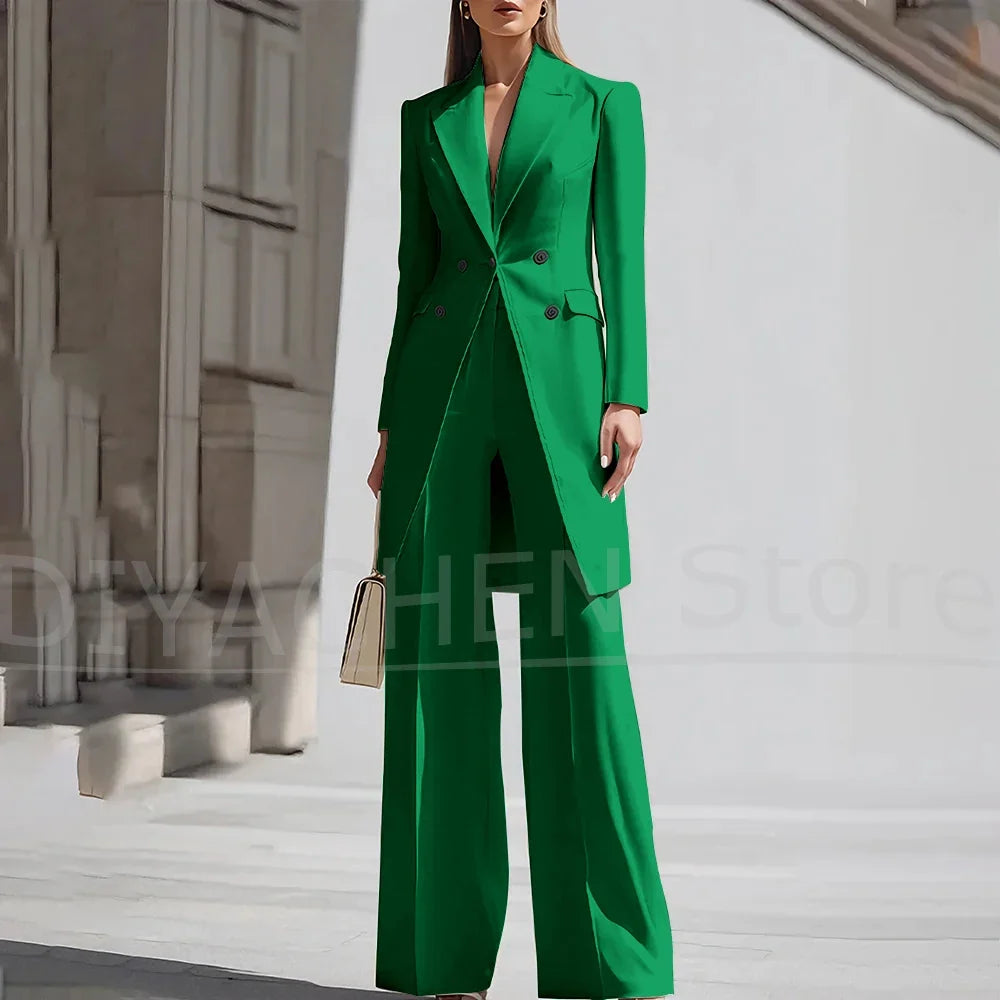 Luxury Women Pants Sets 2 Piece Chic Peak Lapel Double Breasted Outfit Fashion Elegant Daily Casual Party Office Lady Suits