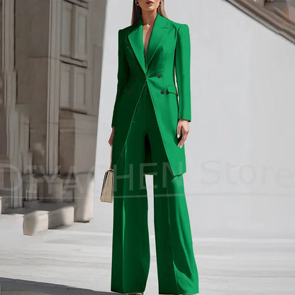 Luxury Women Pants Sets 2 Piece Chic Peak Lapel Double Breasted Outfit Fashion Elegant Daily Casual Party Office Lady Suits