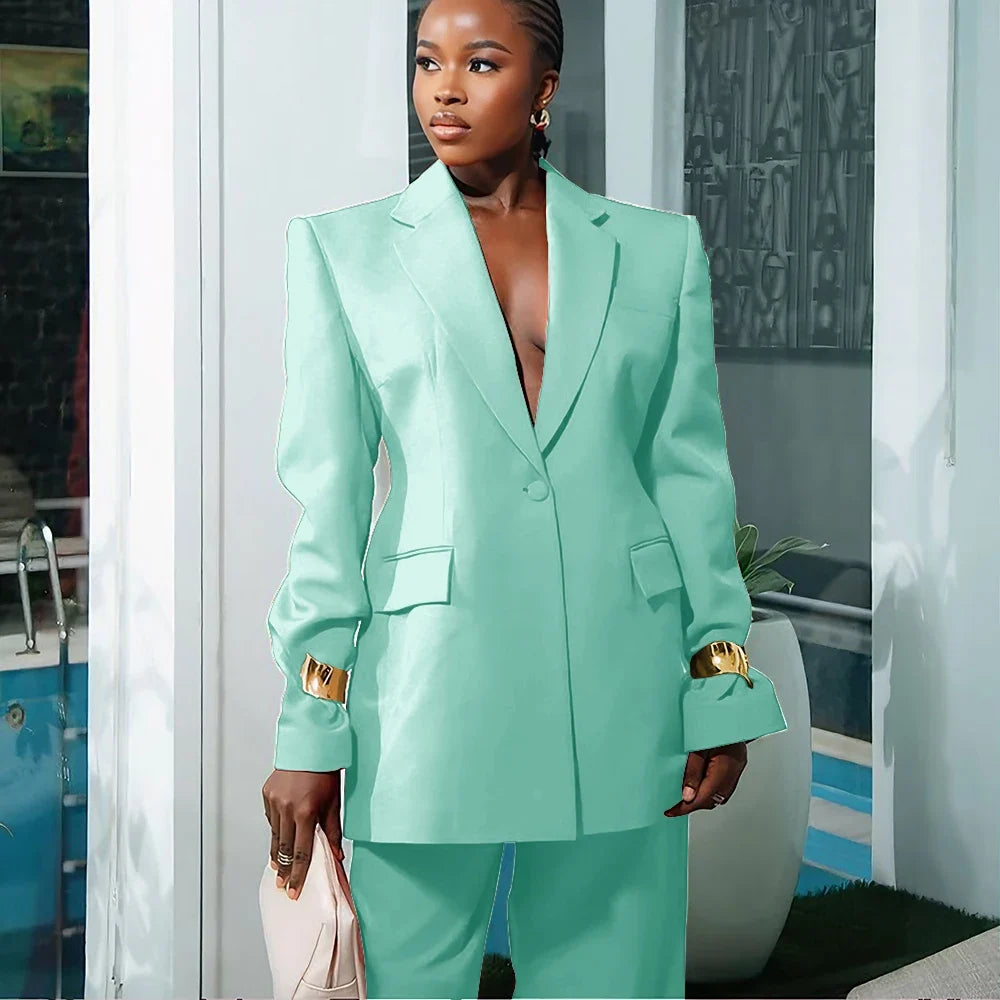 Elegant Women's Suit Autumn New Red Clothing Single Button Notch Lapel Blazer Pant Sets Formal Slim Fit Office Party Outerwears