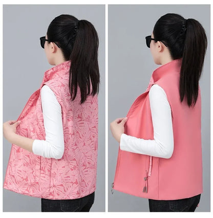 2026 Spring Autumn Women Double-sided Vest Fashion Stand Up Collar Sleeveless Jacket Female Waistcoat Casual Tops Chaleco Mujer