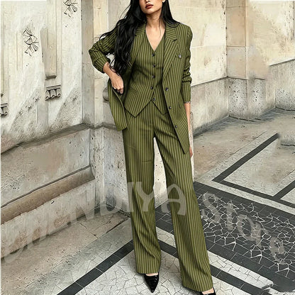 Tailor-Made Striped Suit For Women High Quality Peaked Lapel Single Breasted Three Piece Business Office Lady Formal Outfit