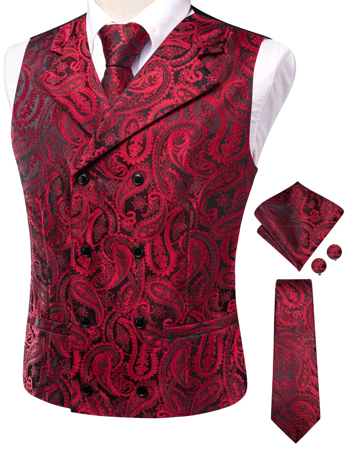 Men's Suit Vest Set Paisley Jacquard Double Breasted for Weddings and Formal Events