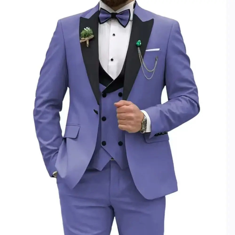 Slim Fit Peaked Lapel Formal Men Suits Solid Business Wedding Tuxedo Fashion Groom Outfit with Blazer Vest Pants for Prom Dinner