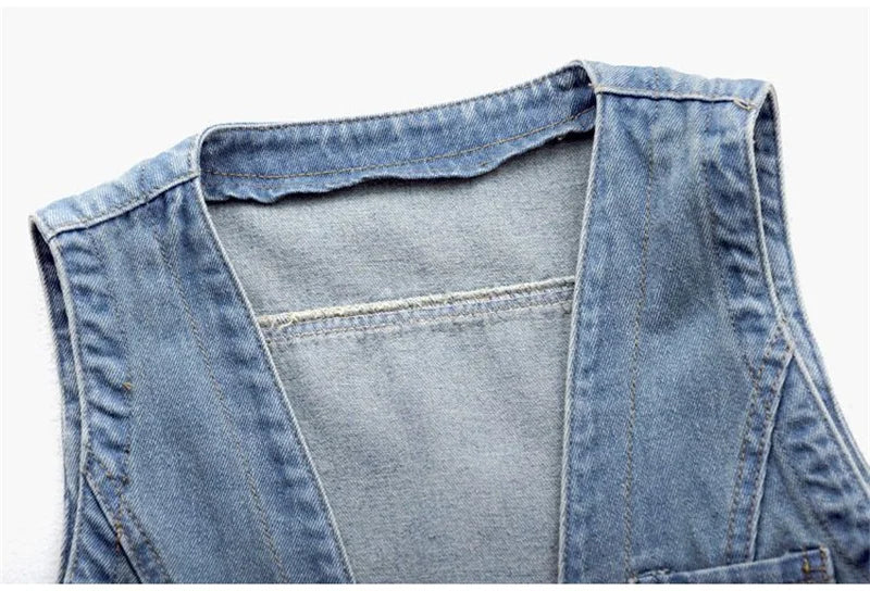 Fashion Denim Vest Female Streetwear V Neck Women Vest Summer Large Size Waistcoat Jeans Tops Sleevless Jacket Chaleco Mujer 6XL