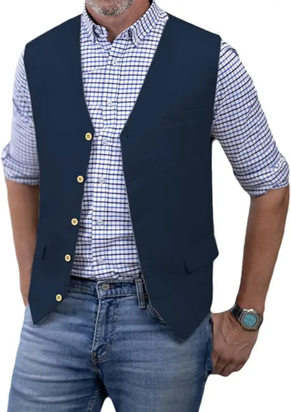 Men's Slim Fit Cotton Broadcloth Suit Vest for Men – Single Breasted Smart Casual Waistcoat for Weddings & Business Events