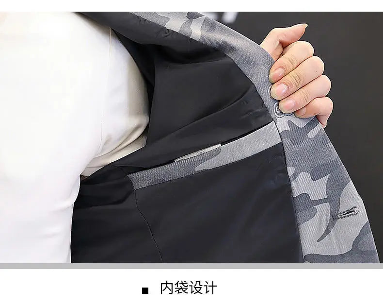 2025 British Light Mature Style High-End Camouflage Small Suit Jacket for Men, Trendy, Cool and Casual Formal Single Suit