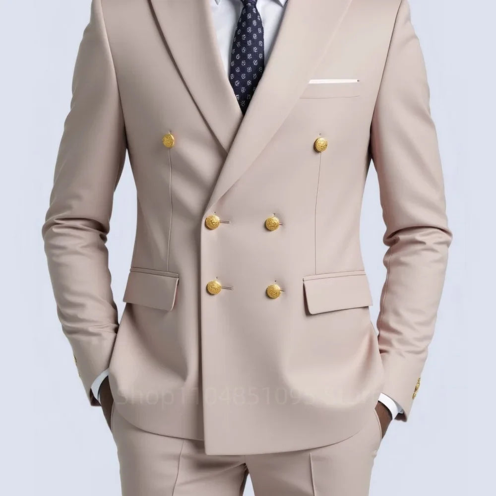 Men's Double Breasted 2-Piece Suit – Casual Straight Fit for Weddings & Business