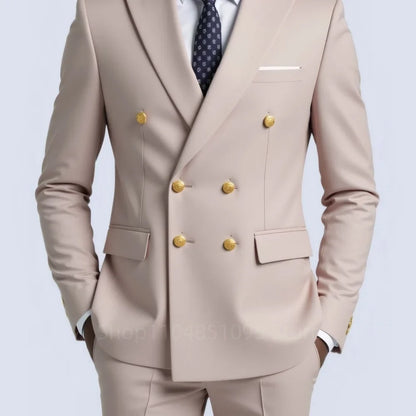 Men's Double Breasted 2-Piece Suit – Casual Straight Fit for Weddings & Business
