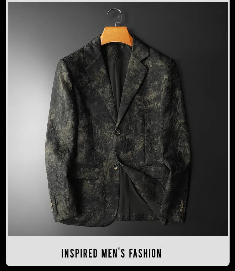 Spring Autumn Vintage Jacquard Suit Jacket Men High Quality Slim Fit Casual Social Blazers Business Office Wedding Party Coats