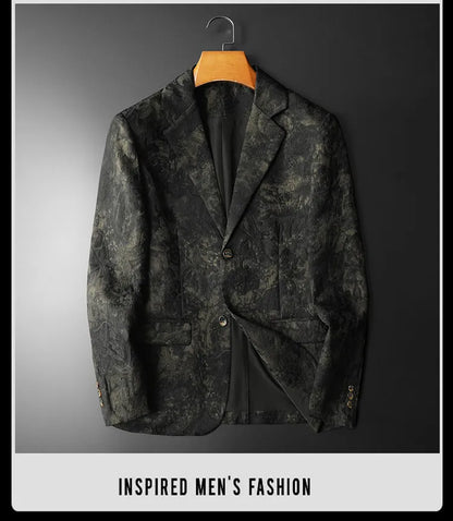 Spring Autumn Vintage Jacquard Suit Jacket Men High Quality Slim Fit Casual Social Blazers Business Office Wedding Party Coats