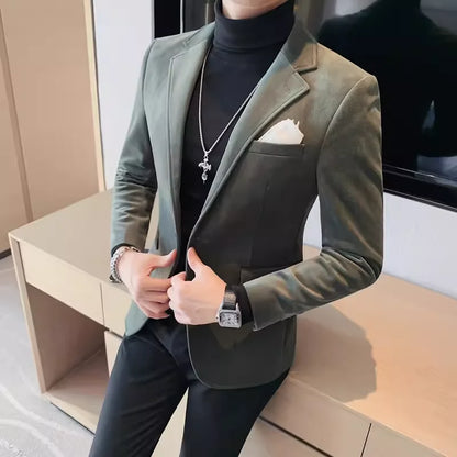 Men's Wool Blazer Single Breasted Smart Casual Solid Color Autumn Winter